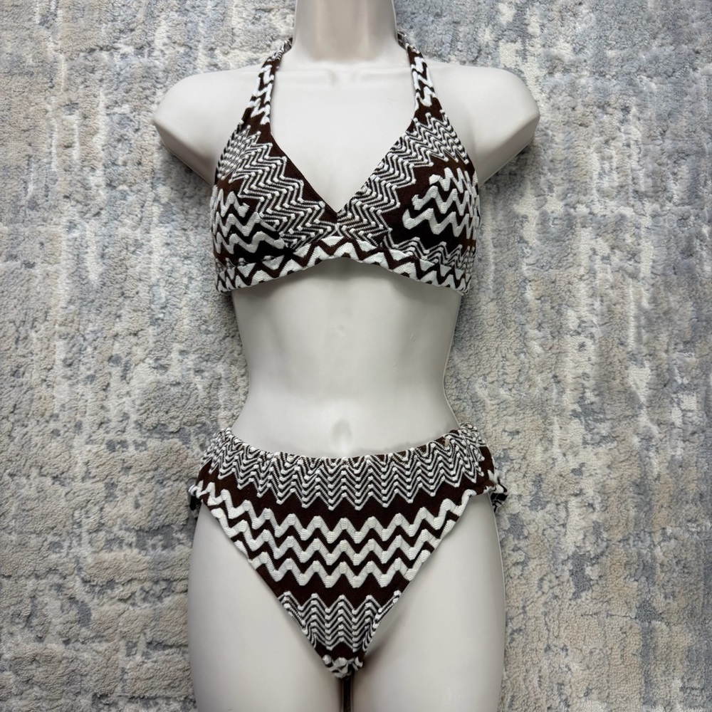 VTG 1970s E Stewart Brown White Woven bikini